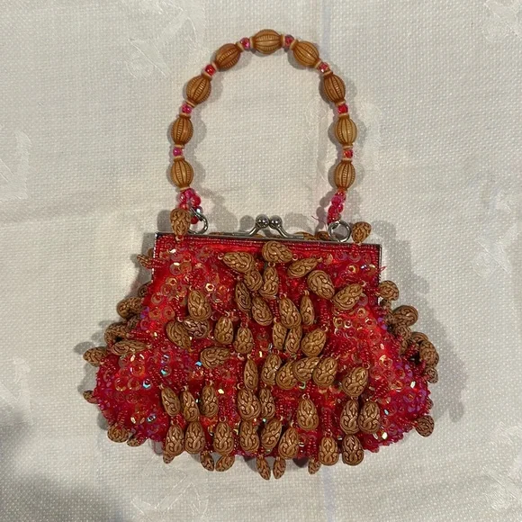 Gently Used Women’s Beaded Red Evening Purse - Picture 1 of 5